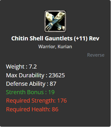 Chitin Shell Gauntlets +11 (Reverse)